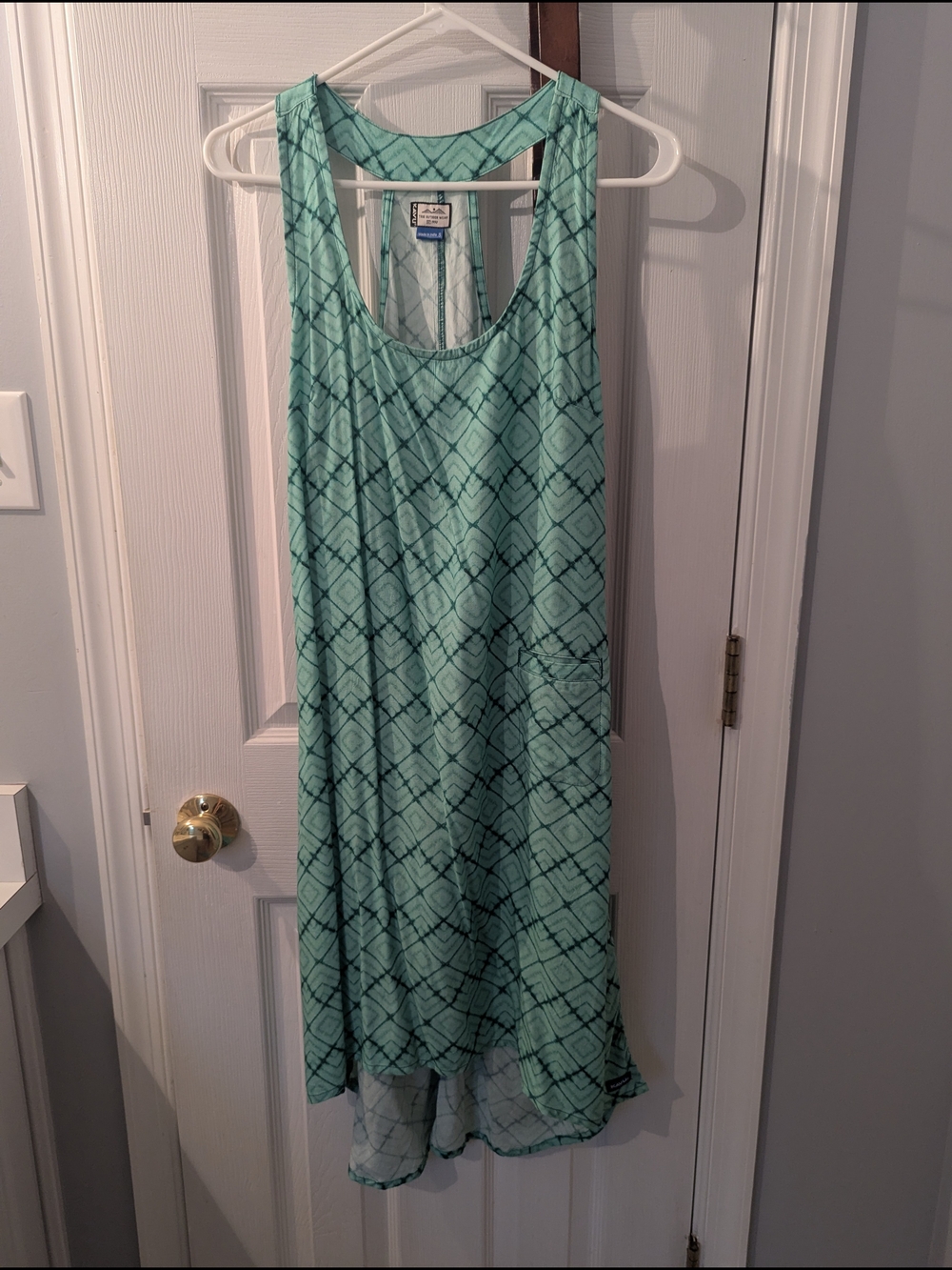 Kavu Mint Green Geometric High-Low Tank Dress
